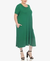 White Mark Plus Short Sleeve Pocket Swing Midi Dress