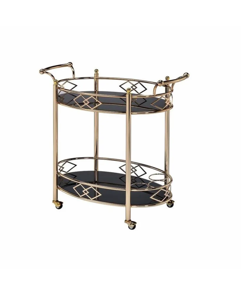 Ottesen Serving Cart, Gold & Black Glass