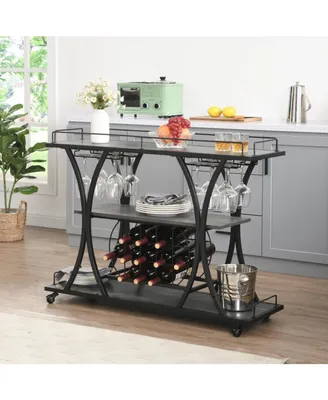 Simplie Fun Industrial Bar Cart Kitchen Bar Serving Cart For Home With Wheels 3 - Tier Storage Shelves
