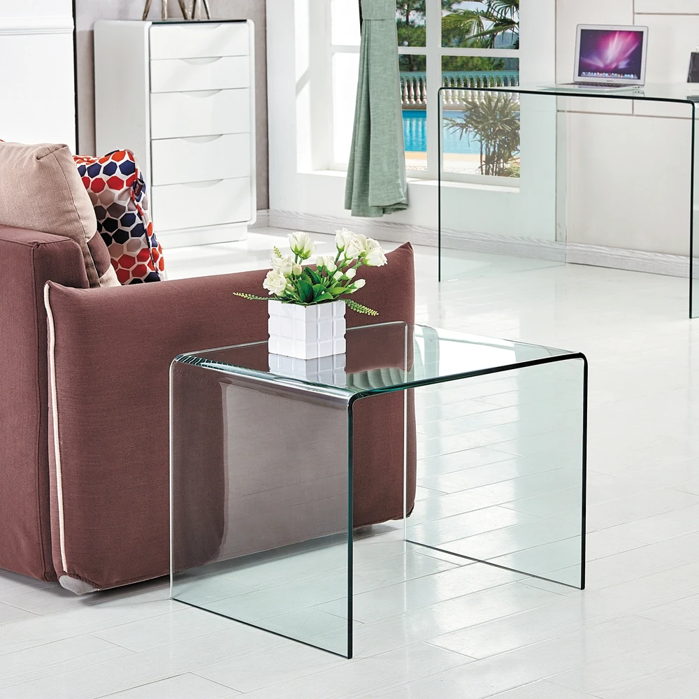 Streamdale Furniture Tempered Transparent Glass End Table Small Sofa Table