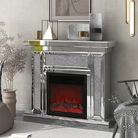 Acrylic Diamond Mirror Mantelpiece with Electric Heater