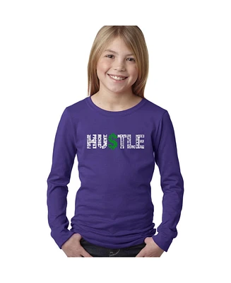 Girl's Word Art Long Sleeve - Hustle T-shirt