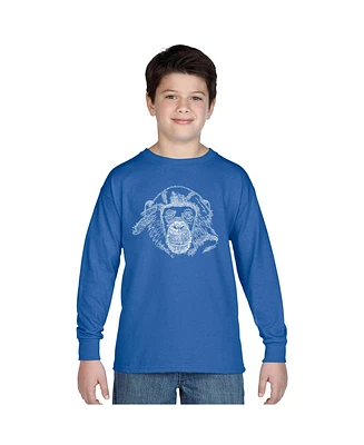 Boy's Word Art Long Sleeve - Chimpanzee T shirt