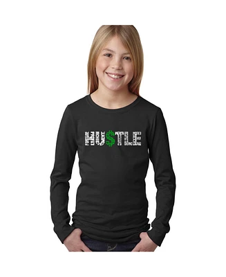 Girl's Word Art Long Sleeve - Hustle T-shirt