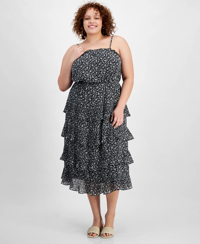 And Now This Trendy Plus Printed Ruffle-Trim Midi Dress