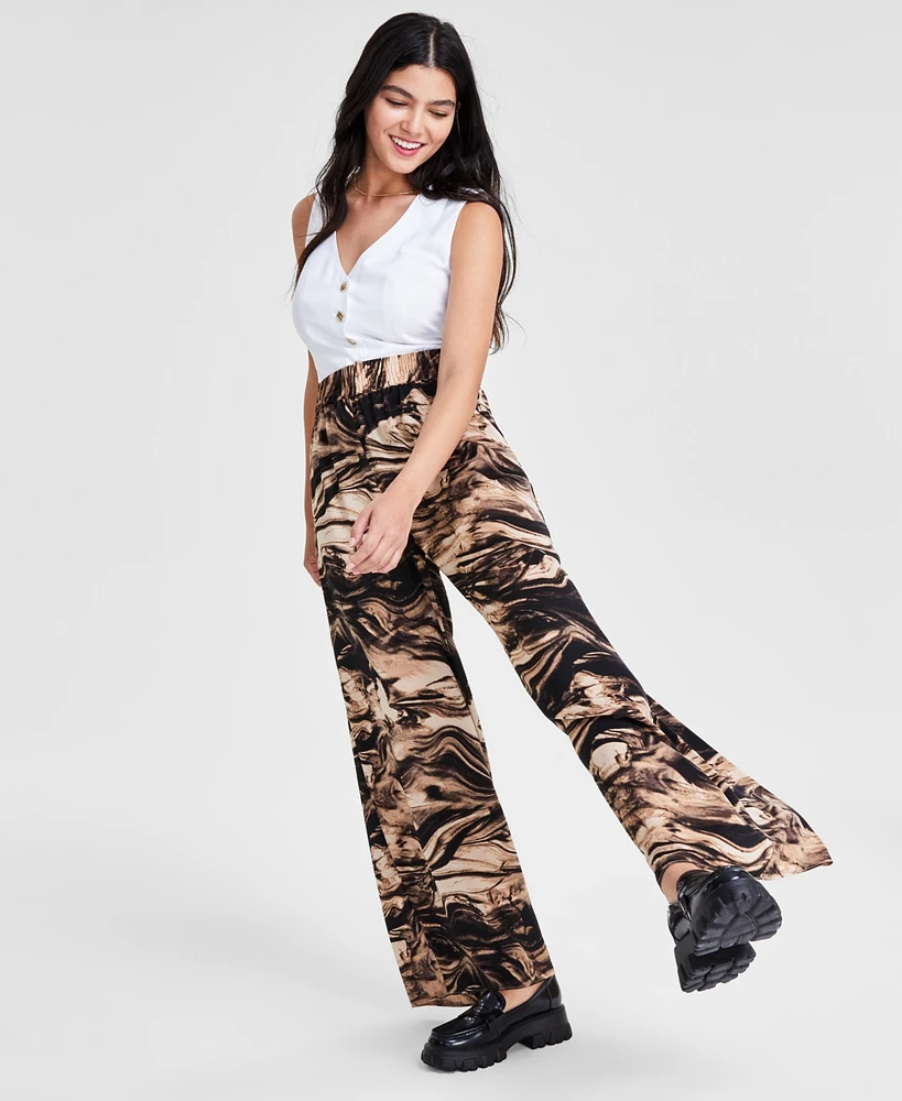 Bar Iii Women's Printed Pull-On Wide-Leg Pants, Created for Macy's