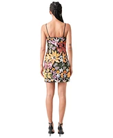 endless rose Women's Floral Sequin Sleeveless Mini Dress