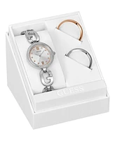 Guess Women's Analog Silver-Tone Steel Watch 30mm and 3 Dial Rings Set - Silver