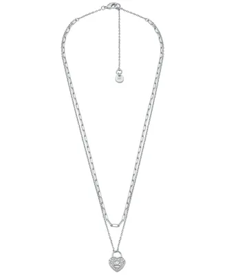 Michael Kors Silver-Tone or Gold-Tone Double Layer Heart Lock Necklace