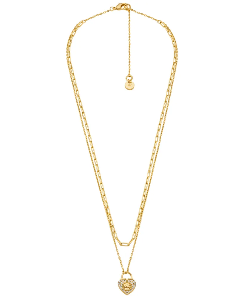 Michael Kors Jewellery Michael Kors Premium Sterling Silver14K Yellow Gold  CZ Lock Double Layered Necklace 38-43cm - Necklaces from Faith Jewellers UK