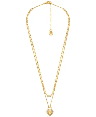 Michael Kors Silver-Tone or Gold-Tone Double Layer Heart Lock Necklace