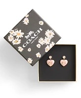 Coach Faux Stone Enamel Signature Heart Drop Earrings