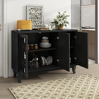Sideboard With Glass Doors, 3 Door Mirrored Buffet Cabinet With Handle For Living Room