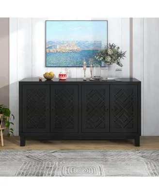 Simplie Fun Large Storage Space Sideboard, 4 Door Buffet Cabinet With Pull Ring Handles For Living Room