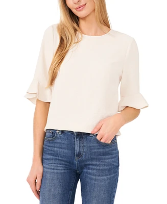 CeCe Women's Textured Ruffled-Cuff 3/4-Sleeve Crew Neck Blouse