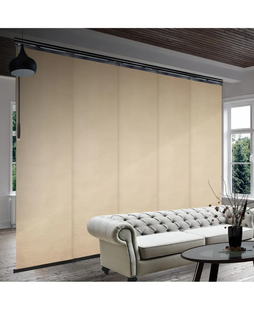 Flax Gold Blind 5-Panel Single Rail Panel Track Extendable 58"-110"W x 94"H, width 23.5"