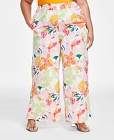 Bar Iii Trendy Plus Size Printed Pull-On Wide-Leg Pants, Created for Macy's