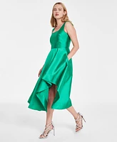 Eliza J Petite Square-Neck Sleeveless Asymmetric-Hem Dress