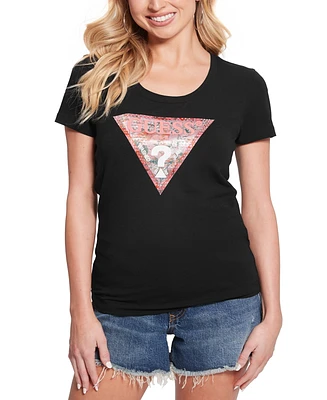Guess Women's Embellished Triangle Logo Scoop-Neck T-Shirt