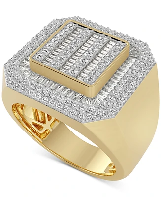 Men's Diamond Round & Baguette Square Halo Cluster Ring (1-1/4 ct. t.w.) in 10k Gold