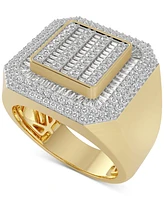 Men's Diamond Round & Baguette Square Halo Cluster Ring (1-1/4 ct. t.w.) in 10k Gold