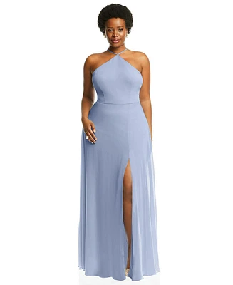 Women's Plus Size Diamond Halter Maxi Dress with Adjustable Straps