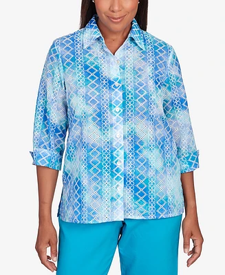 Alfred Dunner Petite Tradewinds Eyelet Tie Dye Button Down Top