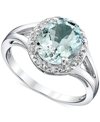 Aquamarine (2-1/3 ct. t.w.) & Diamond (1/10 ct. t.w.) Halo Ring in Sterling Silver