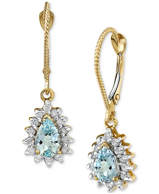 Aquamarine (3/4 ct. t.w.) & Diamond Halo (1/4 ct. t.w.) Leverback Drop Earrings in 14k Gold