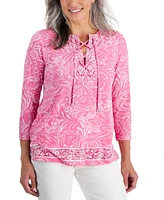 Jm Collection Petite Mixed-Print Lace-Up Knit Tunic, Created for Macy's