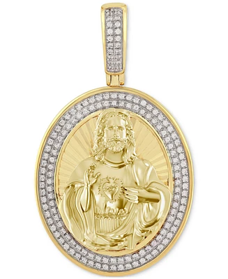Men's Diamond Framed Christ Medallion Pendant (1/3 ct. t.w.) in 10k Gold