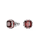 Swarovski Rhodium Plated Square Cut Color Birthstone Stud Earrings