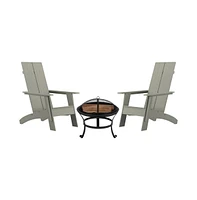 Wellington Outdoor Set With Modern Adirondack Rocking Chairs & Wood Burning Fire Pit