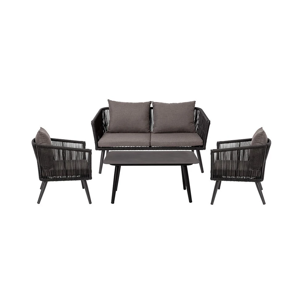 Magnolia Outdoor Furniture 4 Piece Woven Aluminum Frame Loveseat, 2 Chair And Coffee Table Set With Cushions