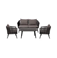 Magnolia Outdoor Furniture 4 Piece Woven Aluminum Frame Loveseat, 2 Chair And Coffee Table Set With Cushions