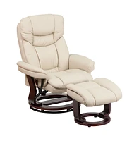 Multi-Position Recliner & Curved Ottoman With Swivel Wood Base