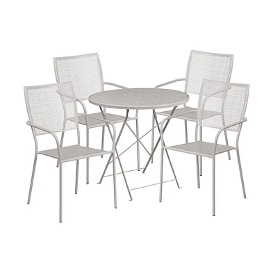 Commercial Grade 30" Round Metal Folding Patio Table Set W/ Square Back Chairs