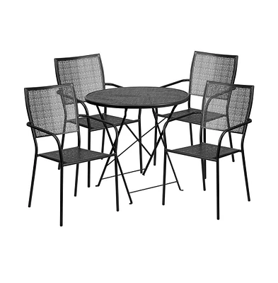 Commercial Grade 30" Round Metal Folding Patio Table Set W/ Square Back Chairs