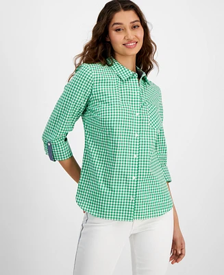 Tommy Hilfiger Women's Cotton Gingham Roll-Tab Shirt