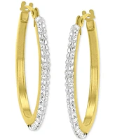 Crystal Pave Small Round Hoop Earrings in 10k Gold, 0.79"