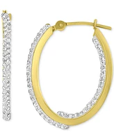 Crystal Pave In & Out Small Hoop Earrings in 10k Gold, 0.79"
