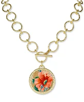 Patricia Nash Gold-Tone Flower-Print Leather 21" Pendant Necklace