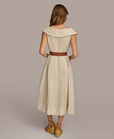 Donna Karan Women's Faux-Leather Belt Collared Shirtdress