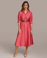 Donna Karan Women's Faux-Leather Belt Cotton Shirtdress