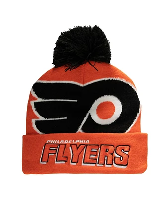 Men's Mitchell & Ness Orange Philadelphia Flyers Punch Out Cuffed Knit Hat with Pom