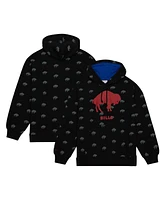 Men's Mitchell & Ness Black Buffalo Bills Allover Print Fleece Pullover Hoodie