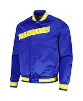 Men's Mitchell & Ness Royal Golden State Warriors Hardwood Classics Throwback Wordmark Raglan Full-Snap Jacket