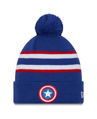 Men's and Women's New Era Black Captain America Cuffed Knit Hat with Pom