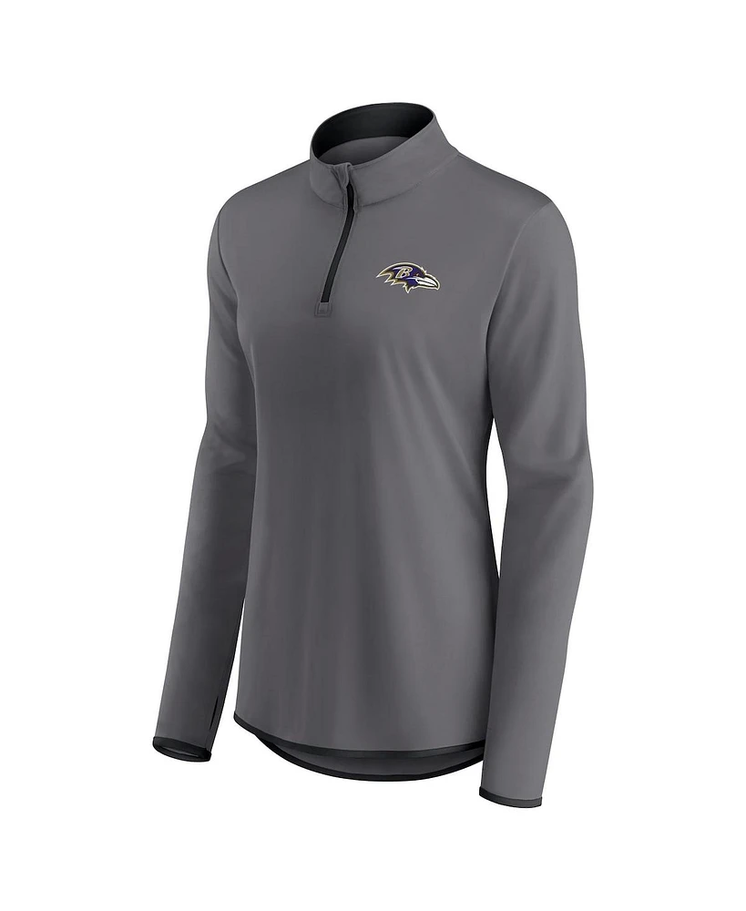 Women's Fanatics Gray Baltimore Ravens Corner Long Sleeve 1/4 Zip Top