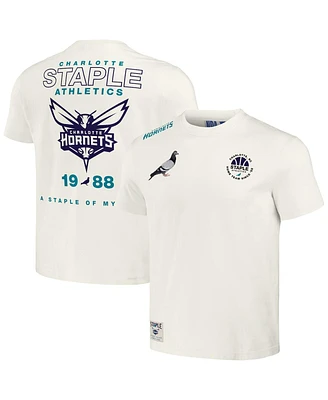 Men's Nba x Staple Cream Distressed Charlotte Hornets Home Team T-shirt